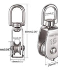 6 Pack M15 Single Pulley Block Set For Hanging Wire Towing And Lifting Rope Cable Roller Swivel Wheel Built Like A Tank With Durable Stainless Steel Construction And 360 Degree Rotation For Heavy Duty Rigging, stainless steel, 15mm pulley
