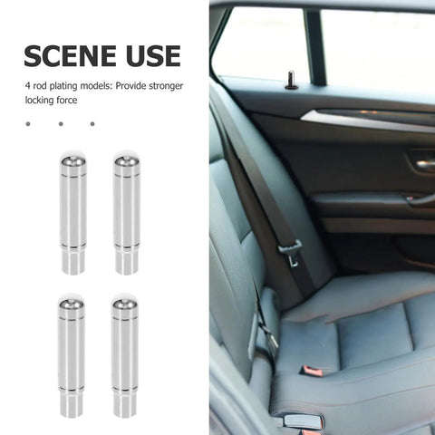 Up Your Ride Game With 4 Super Durable Car Door Lock Knobs That Keep The Interior Secure And Rust Free For Heavy Duty Use Every Day silver metal car door lock knobs in rear seat interior