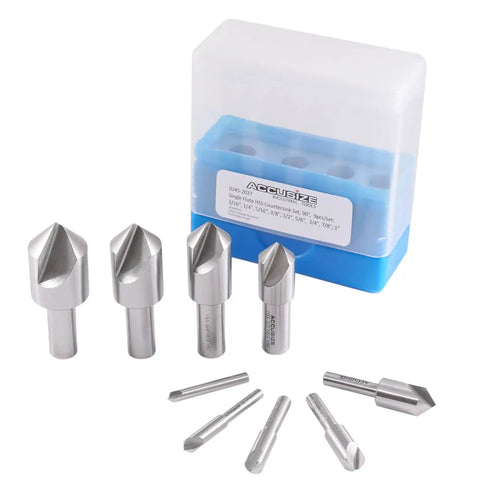 Nine Piece HSS Countersink Set with Precision Ground 90 Degree Flutes in a Durable Case, Pro Grade Countersink Bits for Wood and Metal