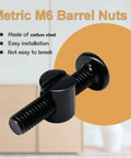 Close-up of 76 Piece M6 Barrel Nut Set Black Carbon Steel Heavy Duty With Galvanized Finish for beds and woodworking hardware