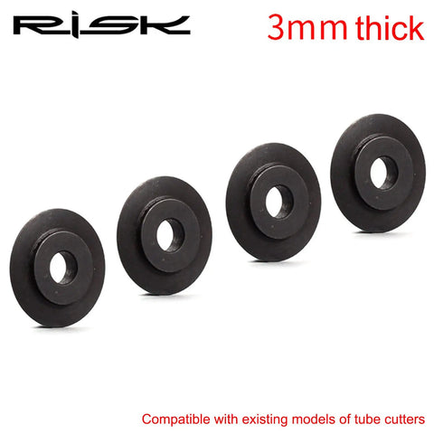 Four 3mm thick cutter wheels for Bike Tube Cutter Kit For Fork Steerer, Seat Post And Handlebar Tubes, compatible with cutters.