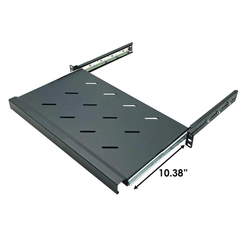 Fully Extendable 1U Keyboard Tray Universal 19 Rack Mount Sliding Console Shelf For Network Equipment Servers Featuring No Fuss Installation And Straight Up Durable Build Pack Of Two, with vented base and 10.38" depth.