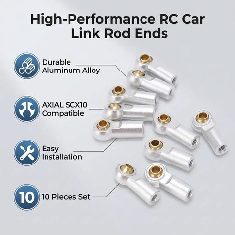 Lightweight Aluminum RC Link Rod Ends Set Durable Tie Rod End Ball Joints M3 10Pcs Silver For RC Cars Trucks Drones Hobbyists And Model Builders Optimized Handling For Stable Flexible Driving, 10-piece silver aluminum RC link rod ends for Axial SCX10
