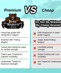 Comparison chart for Heavy Duty 3000lb 360 Degree Magnet Fishing Kit With 360 Neodymium N52 Magnets indicating premium vs cheap options.