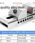 Quick Action Angle Vise Boasting Knockout Grip Stability And Swap Out Jaw Faces, 4 inch model, high quality alloy steel, opening range 0-125mm.