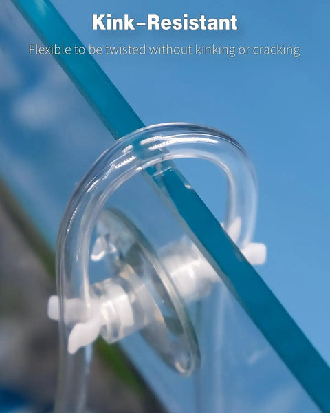 Kink-resistant Six And A Half Feet Standard Three Sixteenth Inch Aquarium Airline Tubing in use, attached to glass, clear PVC material