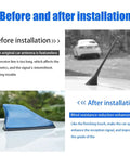 Shark Fin Antenna Cover With Adhesive Tape Universal Roof Aerial Base No Drill Needed For AM FM Radio Signals Fits Cars SUVs Trucks Black Easy Install Exterior Car Accessory, before and after installation