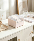 Transparent Stackable Cable Management Box For Home Office Desk To Organize Power Strips And Wire Cords While Helping You Kick Clutter To The Curb And Keep Your Setup Looking Fresh on a bright desk.