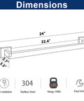 Dimensions diagram of Rust Proof Stainless Steel Towel Bar 24 Inch Wall Mounted in Brushed Nickel for Bathroom with square design.