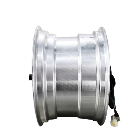 Badass High Output 3000W 72V Bldc In Wheel Hub Motor For Electric Motorcycle Delivering Ripping 80Kph Cruising Speed And Beasty Low End Grit With 235 30 12 Rim Package - aluminum rim showing side view and wiring.