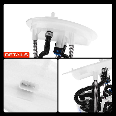 Heavy Duty Electric Fuel Pump Module Assembly fits Ford Mustang 2011 to 2014 V6 3.7L and V8 5.0L, top view with connections visible.