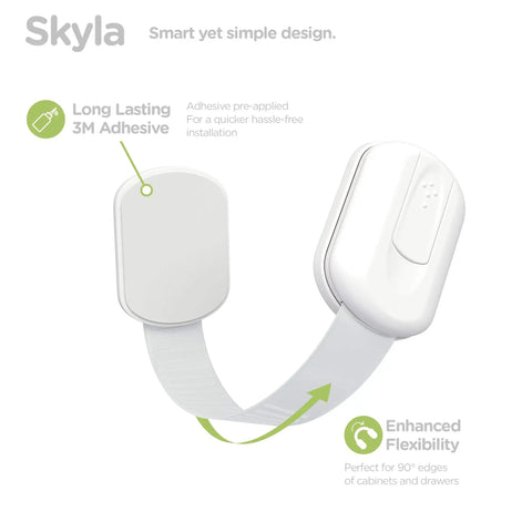 Close-up of 12 Pack Baby Proofing Child Safety Locks with 3M Adhesive showing flexibility feature