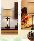 Farmhouse Table Lamps Set Of 2 With Touch Control And 3 Way Dimming, shown on a table with child reading nearby.