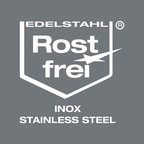 Edelstahl Rostfrei Inox Stainless Steel logo on gray, showcasing rust resistance for Kraftform Kompakt 60 Stainless 17 Piece Screwdriver Set With Interchangeable Blades Rapidaptor Quick Bit Change Rust Resistant Handles No Fuss All In One Handy Compact Tool Kit For Pro DIY Projects.