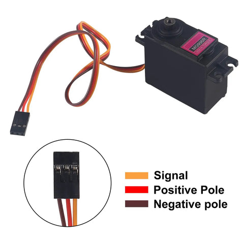 MG996R Six Pack High Speed 180 Degree Digital Servo Motors with wiring diagram showing signal, positive, and negative poles.