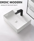 Rectangular Ceramic Vessel Sink For Bathroom Wall Mounted With Pop Up Drain Above Counter Upgrade Your Vanity With Modern Kaolin Ceramic Thick Glazed Surface No Install Kit Included, top view.