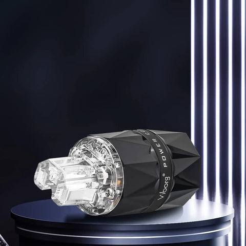 Top Shelf HiFi Power Plug Featuring Rhodium Plated Copper Non Magnetic Pins And Rock Solid Iec C15 Connector, black design.