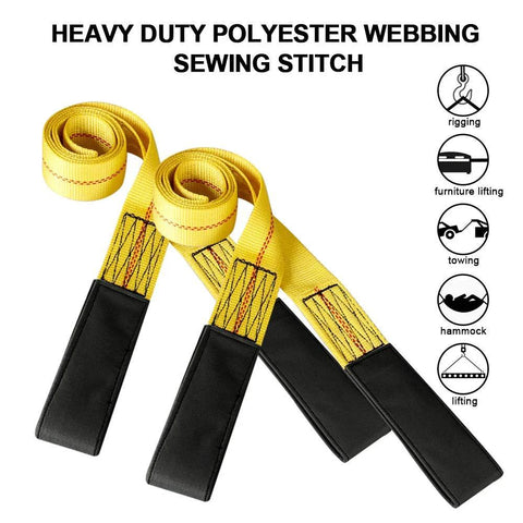 Two-pack eye-to-eye lifting straps, 2-inch by 6-foot, yellow polyester webbing with black end sleeves