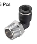 Push To Connect Elbow Tube Fitting 8mm OD To Three Eighths NPT Male Pneumatic Air Push Fit Lock Swivel Connector 90 Degree 3 Piece Set