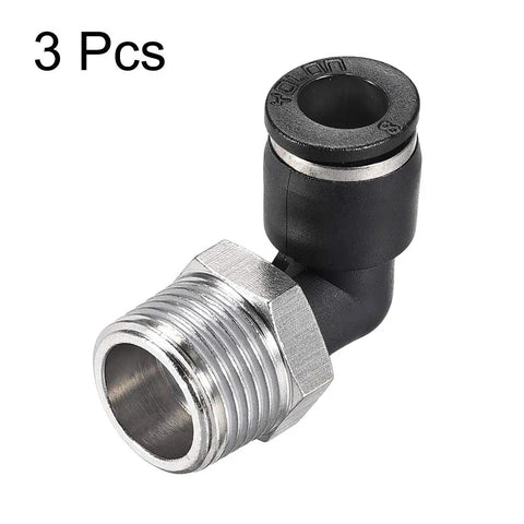 Push To Connect Elbow Tube Fitting 8mm OD To Three Eighths NPT Male Pneumatic Air Push Fit Lock Swivel Connector 90 Degree 3 Piece Set