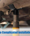 Universal 12 Ton Bottle Jack Adapter with angled base lifting a vehicle, showcasing installation under a car axle.