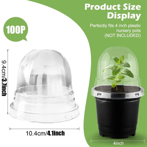 Humidity Domes For 4 Inch Pots, 100 Pack Clear Plant Dome Covers With Ventilation For Seed Starting, Seedling Germination, And Gardening, Reusable Transparent Nursery Dome Covers, No-Fuss Setup