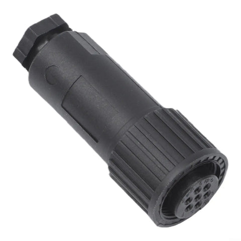All Plastic 7 Pin Proportional Valve Connectors Featuring Rock Solid Female Plugs For Hydraulic Solenoid Connections And Industrial Machinery Built Super Tough, durable black housing.