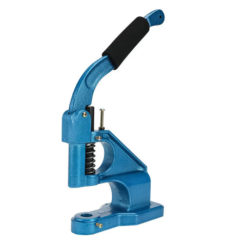 Blue cast iron Pro Grade Heavy Duty Hand Press Grommet Machine With Three Dies One Quarter Inch Three Eighths Inch One Half Inch