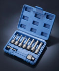 Bothyi Electric Screw Extractor Bolt Remover Set With High Carbon Steel Core And Firm Turning Action Perfect For Auto Repairs Workshop Projects Home Maintenance Diy Tasks And Serious Gear Heads Who Need Reliable Tools That Actually Grip Tough Stripped. Blue case with high carbon steel screw extractor bits and adapter set