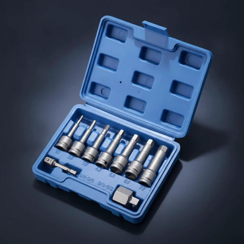 Bothyi Electric Screw Extractor Bolt Remover Set With High Carbon Steel Core And Firm Turning Action Perfect For Auto Repairs Workshop Projects Home Maintenance Diy Tasks And Serious Gear Heads Who Need Reliable Tools That Actually Grip Tough Stripped. Blue case with high carbon steel screw extractor bits and adapter set