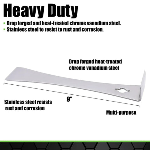 9 Inch Stainless Steel Pry Bar With Nail Puller For Molding Around Doors Windows And Flooring Chrome Vanadium Drop Forged Tool