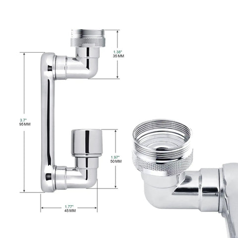1080 Degree Rotating Aerator Extender For Kitchen And Bathroom Sink Faucets Universal Splash Filter Water Nozzle Adapter Bubbler Extension showcasing dimensions in millimeters
