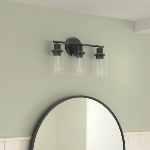 Three-Light Slick Oil Rubbed Bronze Bathroom Vanity Light With Clear Glass Shades Waterproof Modern Wall Sconce Over Mirror