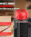 Close-up of 20V Cordless Staple Gun and Brad Nailer 2 in 1 impact force adjustment dial in red.