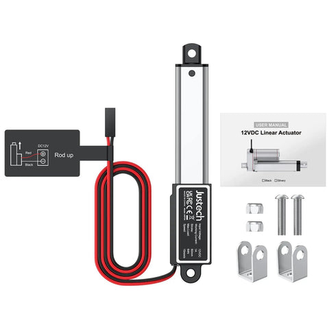 12V Mini Linear Actuator Featuring A 2 Inch Stroke And 64 Newton Thrust with control wiring and user manual.