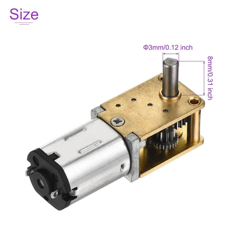 12V Micro DC Gearbox Motor With 1 To 1030 Reduction, 16 RPM Output, 8mm Shaft Length, 3mm Shaft Diameter, Metal Mini Gearbox