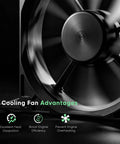 Straight Shot Engine Cooling Fan Assembly Compatible With Buick Verano 2.4L And Chevy Cruze 1.4L 1.8L showing blades in motion for efficient cooling.