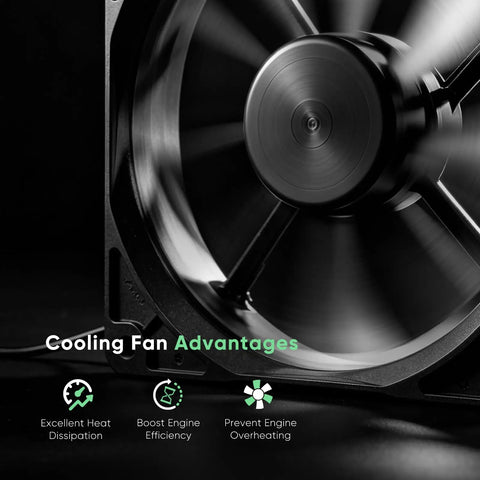 Straight Shot Engine Cooling Fan Assembly Compatible With Buick Verano 2.4L And Chevy Cruze 1.4L 1.8L showing blades in motion for efficient cooling.