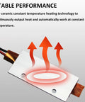 Two PTC heating elements on aluminum-shell ceramic heater plate, 2.36 x 1.10 in, 110V AC/DC.