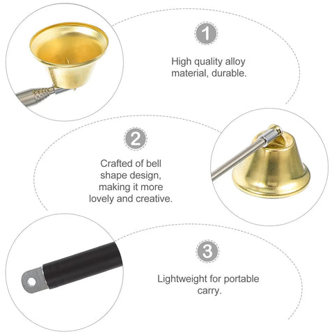 Premium Copper Bell Shaped Candle Flame Snuffer featuring six level retractable handle with high quality alloy material.