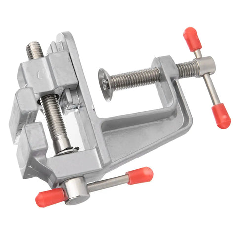 Go To Compact Mini Bench Vise For Jewelry Making And DIY Repairs Space Saving Metal Clamp With 36mm Opening and red handles