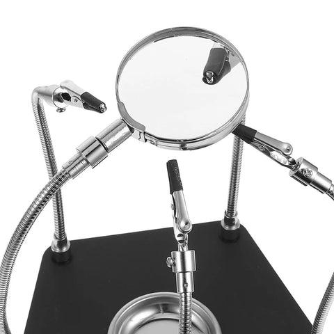 Dope Soldering Helper Hands with adjustable clamps, PCB holder, multi-angle platform, and magnifying glass on a black base