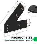 Beefy Heavy Duty 4 Pack 45 Degree Steel Pergola Brackets For Wood Beams 4x4 And 6x6 Lumber Powder Coated Black, dimensions shown