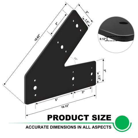 Beefy Heavy Duty 4 Pack 45 Degree Steel Pergola Brackets For Wood Beams 4x4 And 6x6 Lumber Powder Coated Black, dimensions shown