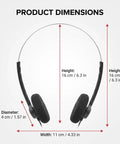 Product dimensions of Retro On Ear Wired Headphones Two Pack featuring height, width, and diameter measurements.