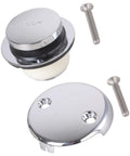 Easy Installation Bath Tub Drain Set for Bathtubs, stainless steel components with push mechanism and screws included.