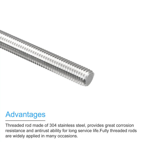 Beefy Heavy Duty M12 X 400mm Fully Threaded Rod 1.75mm Pitch 304 Stainless Steel Right Hand Threads Bar Studs for Fastening Mounting