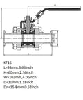 QiiMii KF-16 vacuum ball valve clamp, stainless steel 304, with locking device, cross-section view