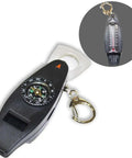 4 In 1 Outdoor Survival Tool With Whistle, Compass, Magnifier And Thermometer Plus Key Ring, Must Have Ultra Lightweight Backpack Accessory