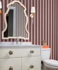 Slick Leather Texture Vinyl Wallcovering With Badass Durability Designed For Busy Hotels And Restaurants Featuring Custom Print Options And Professional Grade Installation in striped bathroom decor.